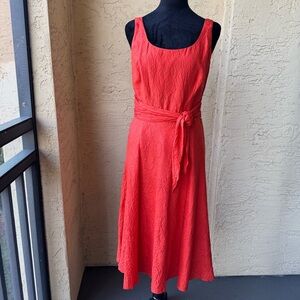 Coldwater Creek 100% Silk Crinkle Midi Dress Sz 8 Waist Tie A Line Sleeveless